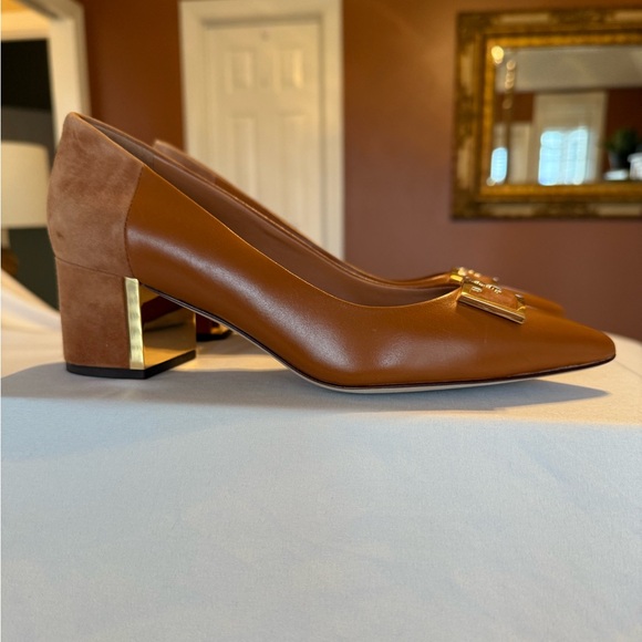 Tory Burch Gigi 55mm Pointy Toe Pump Calf Leather Silk Suede Size 7 - Picture 1 of 12